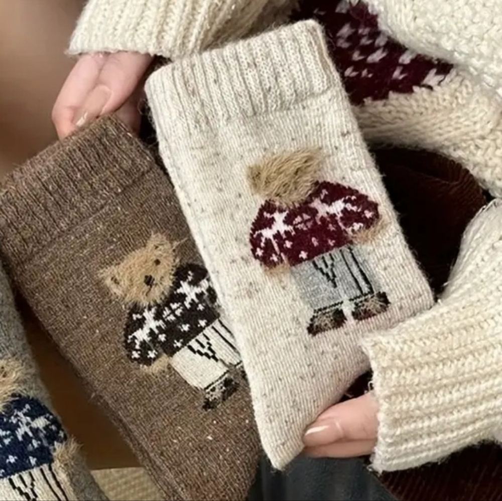 Polo RL 2 PairsCozy Bear Patterned  Socks - Brown and Cream - Picture 5 of 5